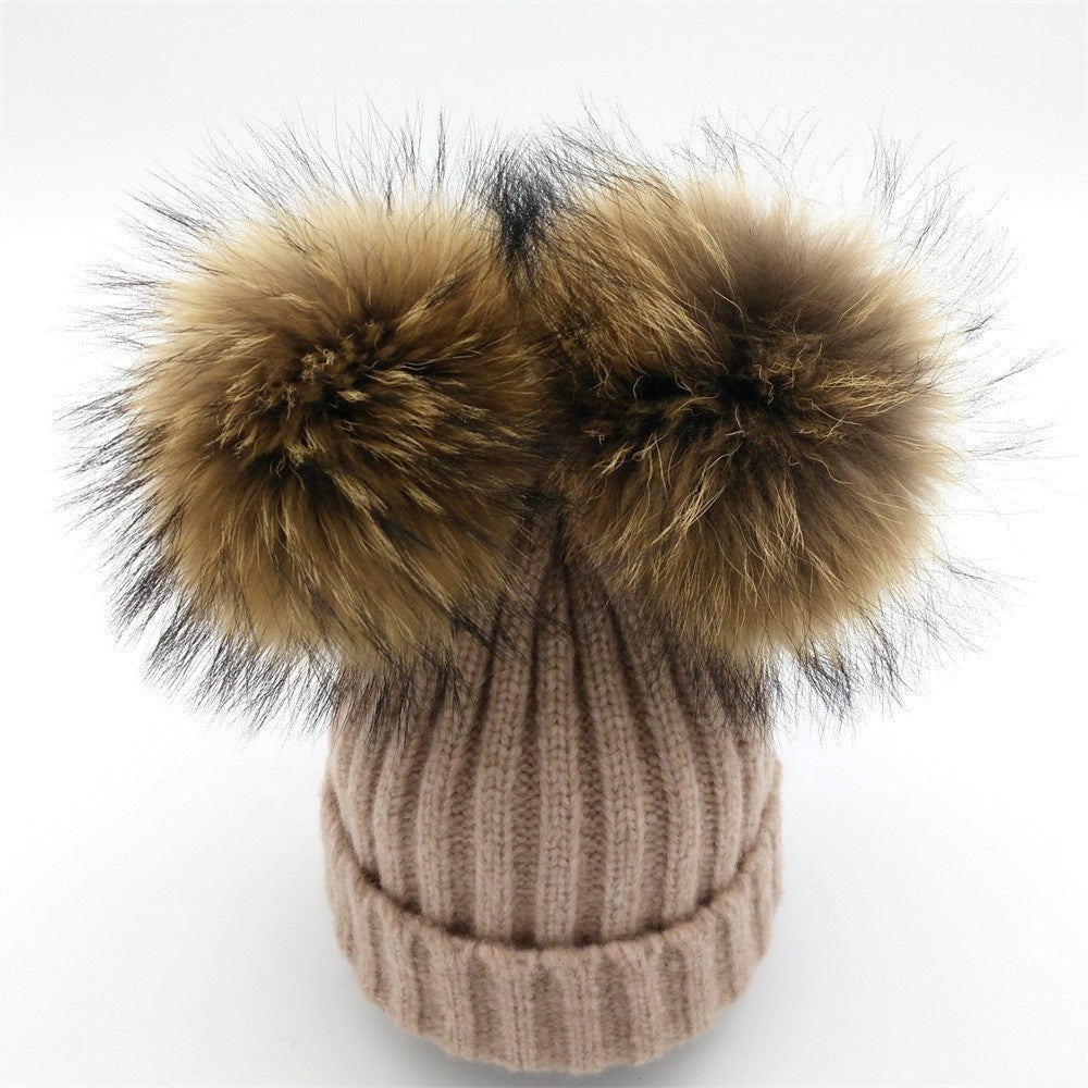 Cable Knit Beanie with Pom-Poms – Adults & Kids
