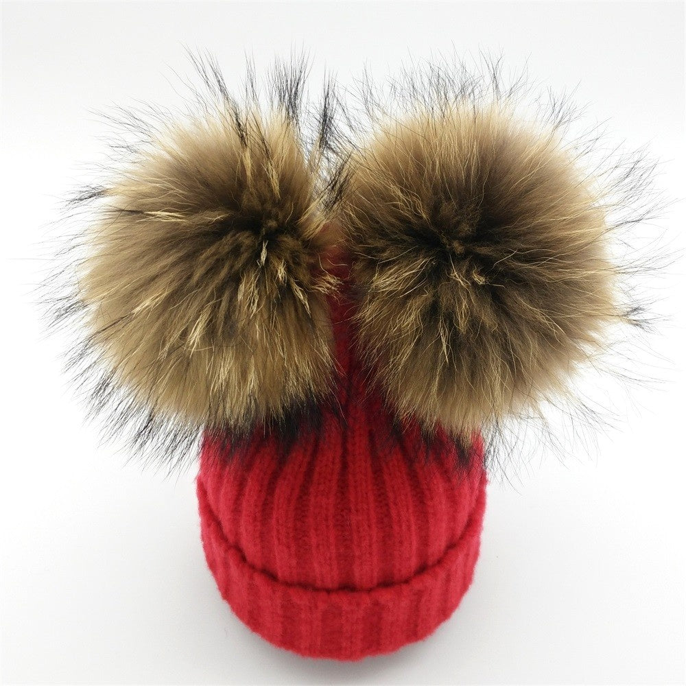 Cable Knit Beanie with Pom-Poms – Adults & Kids
