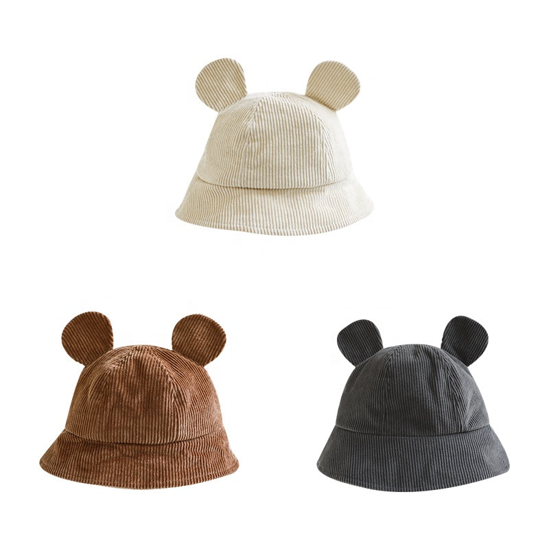 Corduroy Baby Bucket Hat with 3D Bear Ears