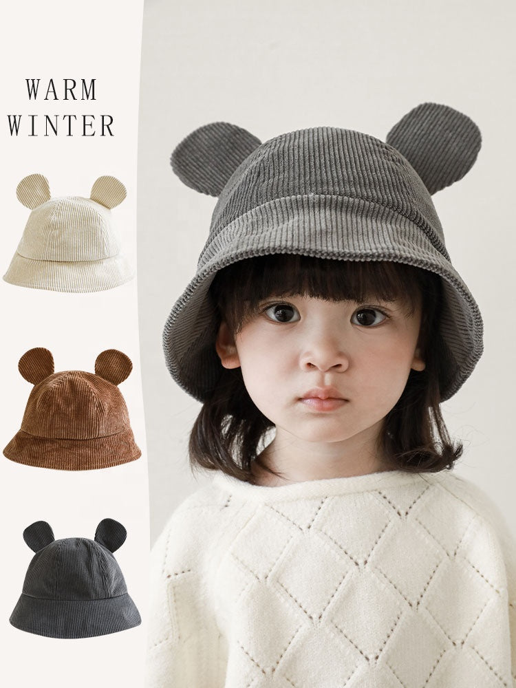 Corduroy Baby Bucket Hat with 3D Bear Ears