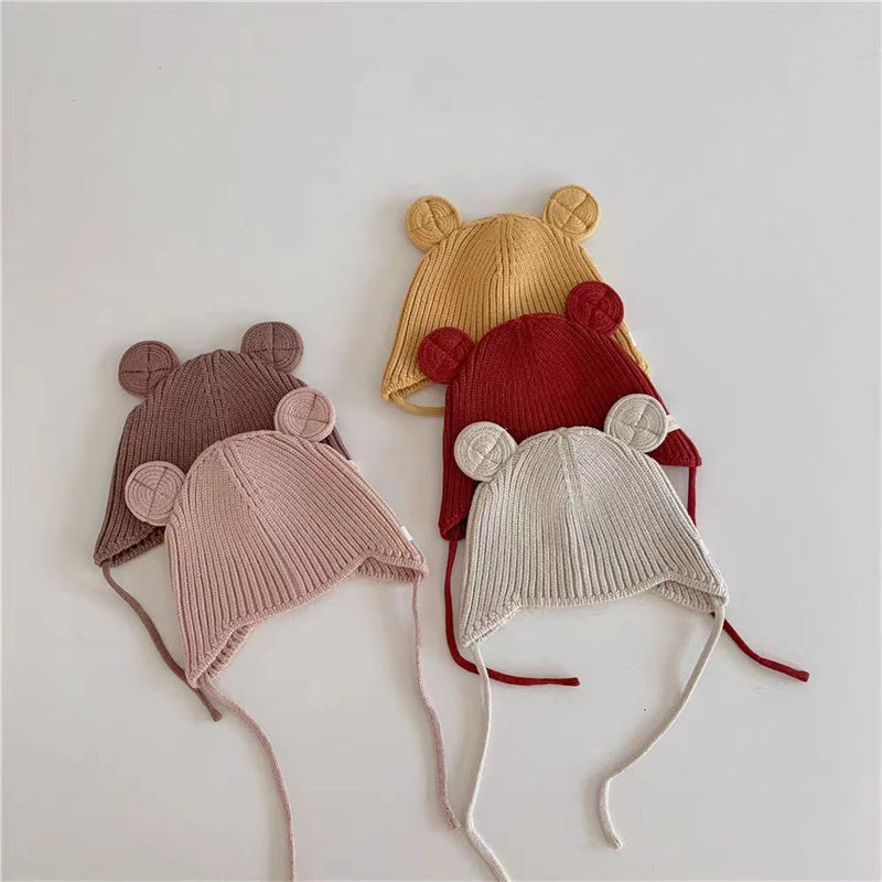 100% Cotton Striped Baby Beanie with Ears